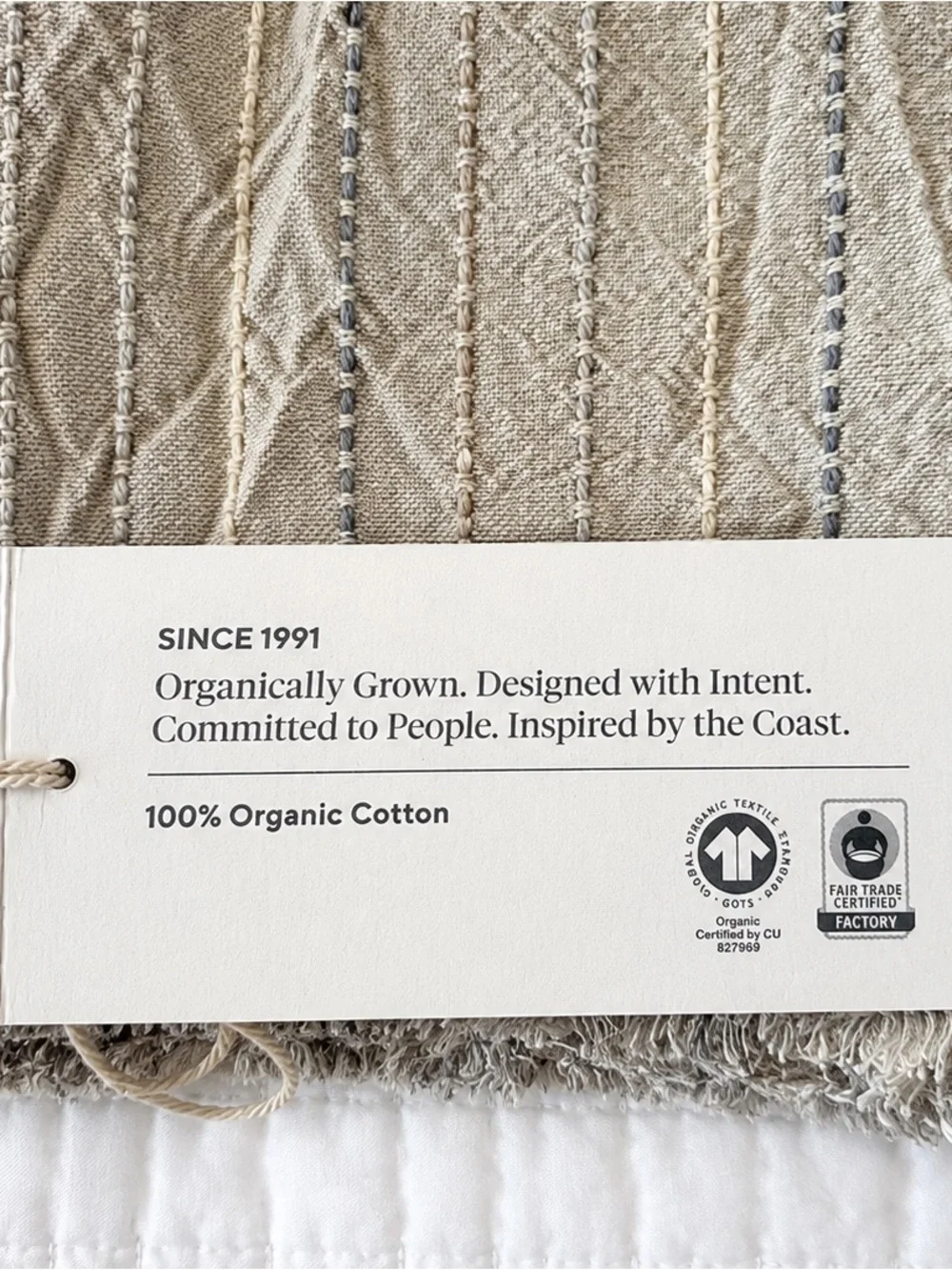 💛 NEW Coyuchi Fringe Stripe Organic Hand Towels Set of 2 20x30 Neutrals
